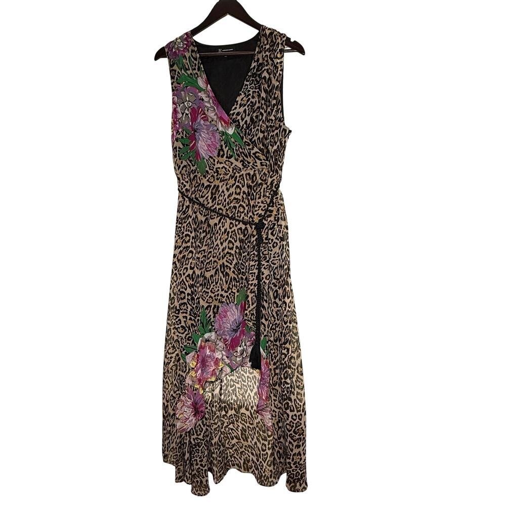 INC International Concepts 14W Hi-Low Leopard Floral V-Neck Dress